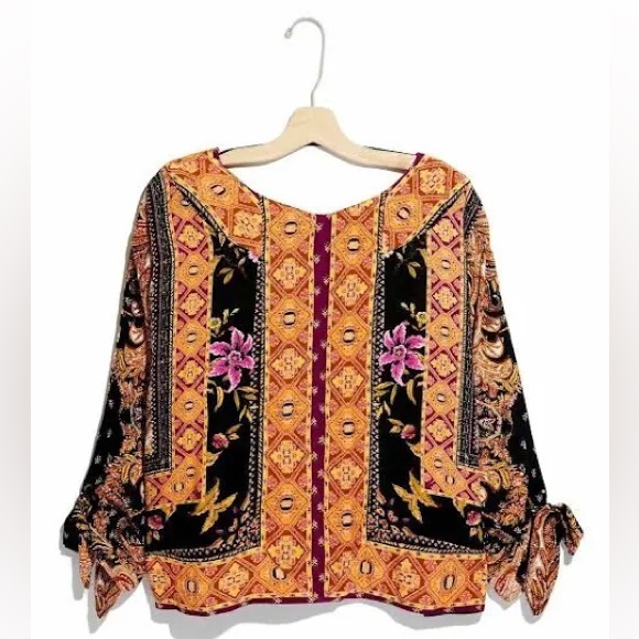 FREE PEOPLE CATCH ME IF YOU CAN ORANGE PINK BLACK TOP SZ M - Picture 4 of 9